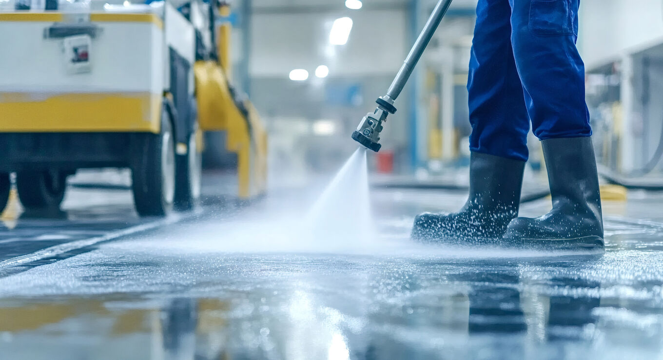 Pressure washing a floor