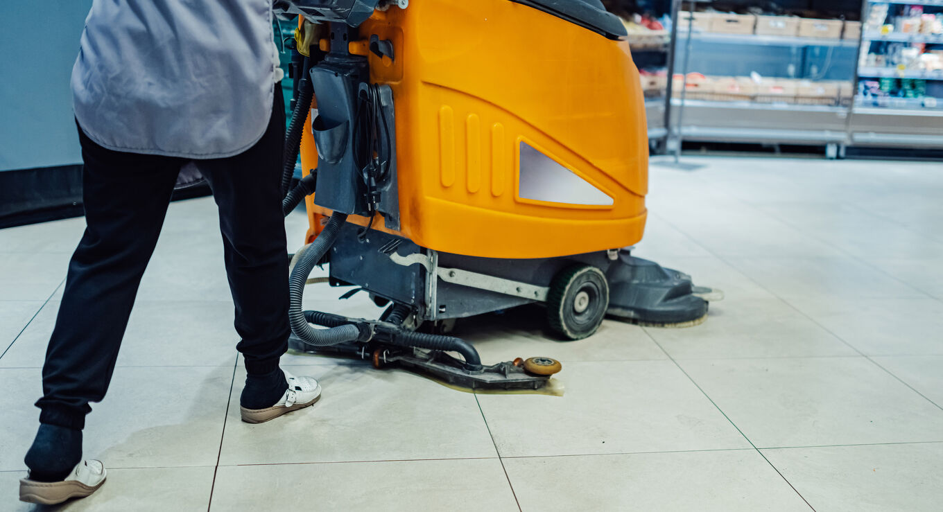 Industrial cleaning a floor